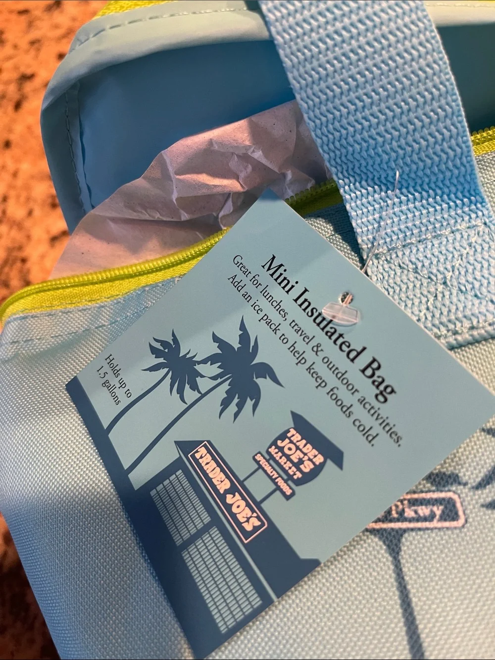 Trader Joe's Blue Insulated Lunch Cooler Bag with Lime Trim